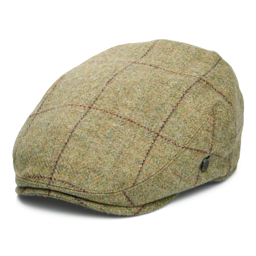 Gorra plana Newbury resistente al agua de lana británica a cuadros de Failsworth - Musgo Claro