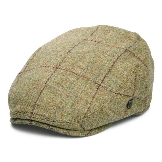 Gorra plana Newbury resistente al agua de lana británica a cuadros de Failsworth - Musgo Claro