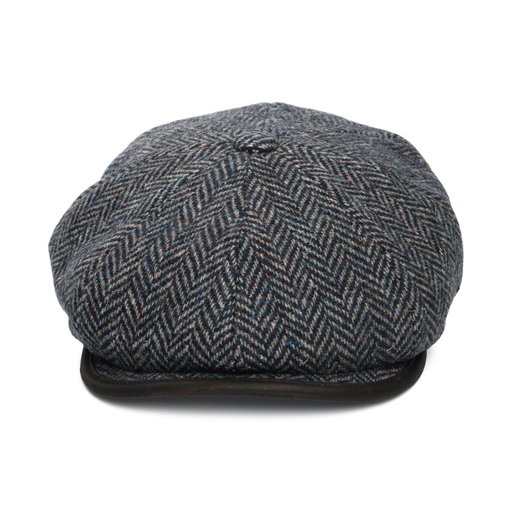 Gorra Newsboy redonda Shelby de lana británica diseño de espiga de Failsworth - Azul Marino