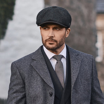 Gorra Newsboy redonda Shelby de lana británica diseño de espiga de Failsworth - Bosque