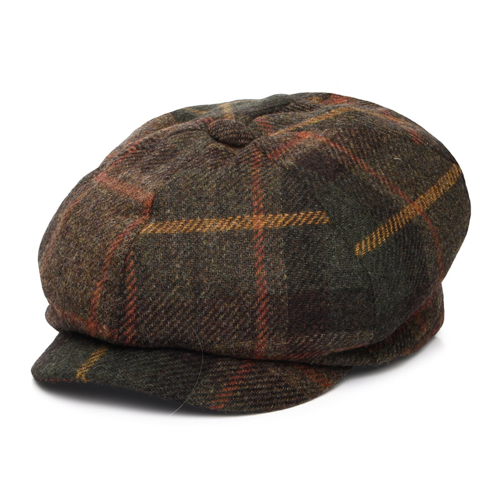 Gorra Newsboy redonda de lana británica Tela escocesa de Failsworth - Verde Musgo-Multi