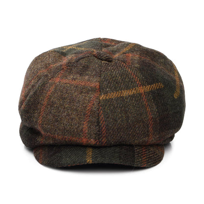 Gorra Newsboy redonda de lana británica Tela escocesa de Failsworth - Verde Musgo-Multi