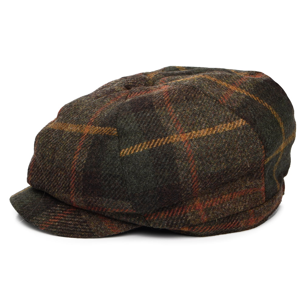 Gorra Newsboy redonda de lana británica Tela escocesa de Failsworth - Verde Musgo-Multi