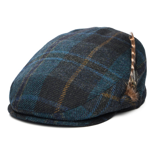 Gorra plana pluma de lana británica Tela escocesa para mujeres de Failsworth - Azul Turquesa-Multi