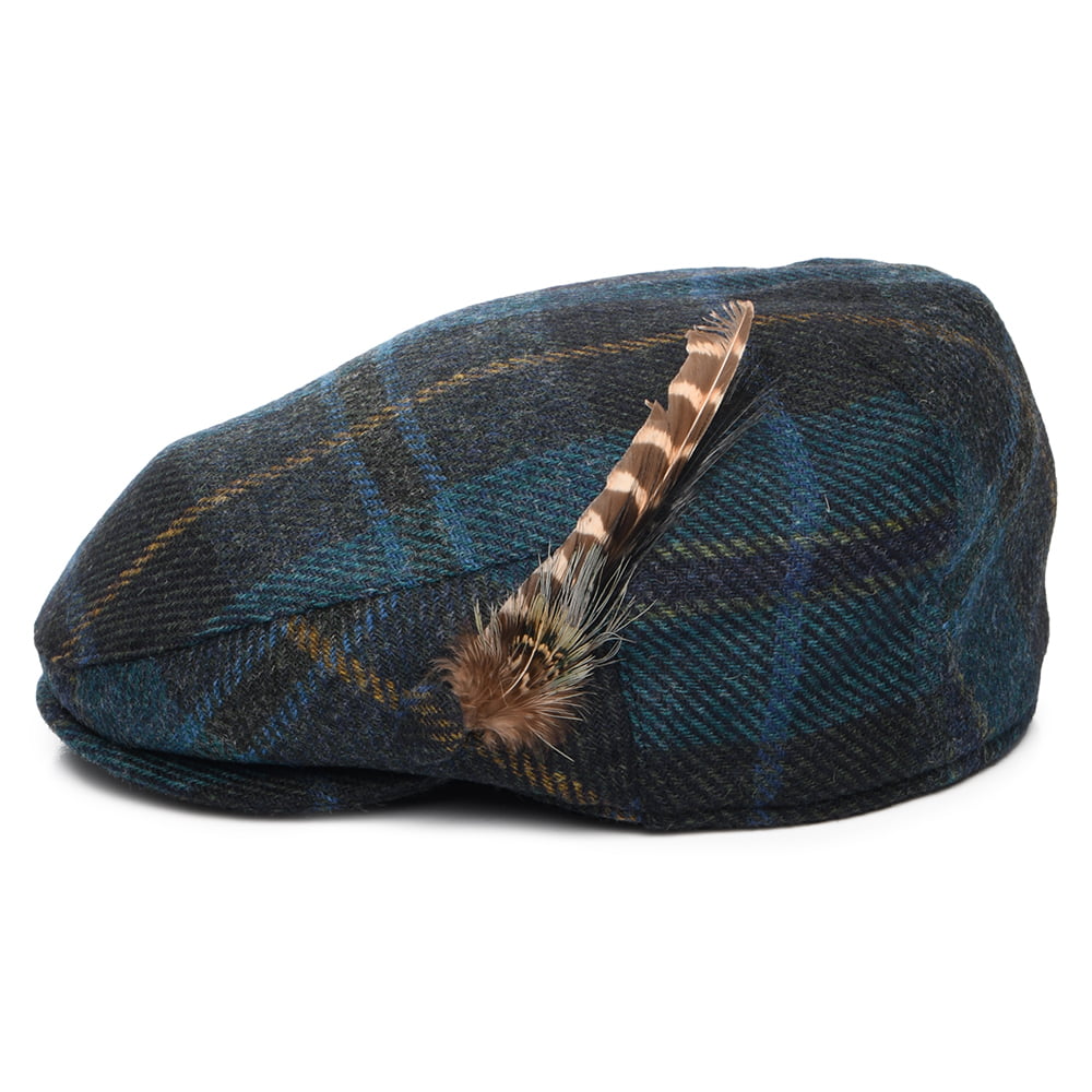 Gorra plana pluma de lana británica Tela escocesa para mujeres de Failsworth - Azul Turquesa-Multi