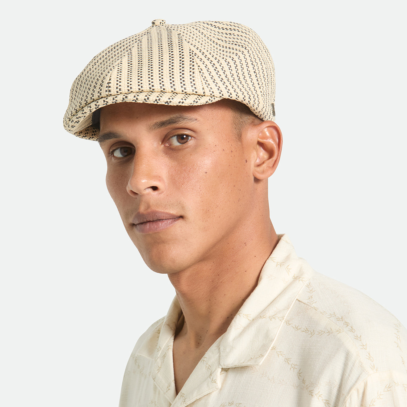 Gorra Newsboy redonda Brood ligera de paja de Brixton - Natural-Negro