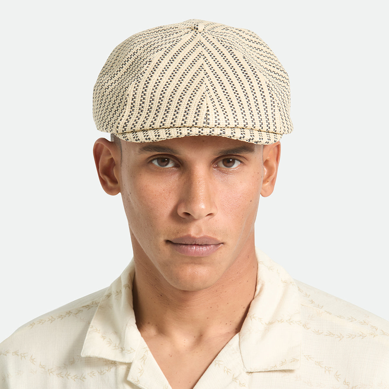 Gorra Newsboy redonda Brood ligera de paja de Brixton - Natural-Negro