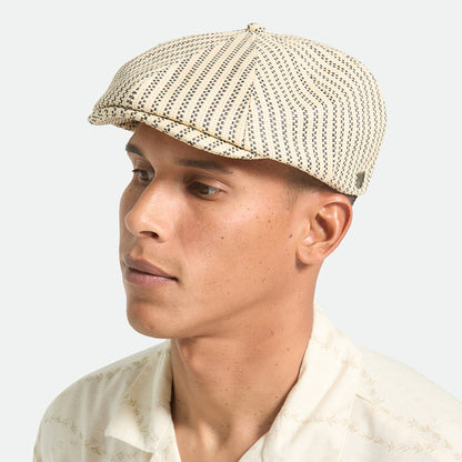 Gorra Newsboy redonda Brood ligera de paja de Brixton - Natural-Negro