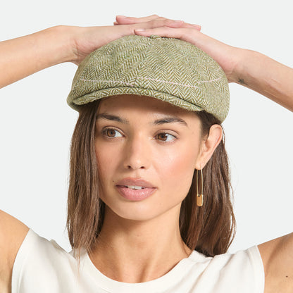 Gorra Newsboy redonda Brood ligera diseño de espiga de Brixton - Verde-Arena-Rosa
