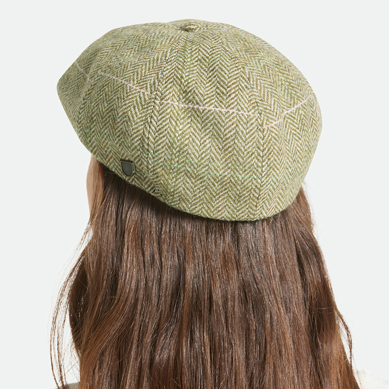 Gorra Newsboy redonda Brood ligera diseño de espiga de Brixton - Verde-Arena-Rosa