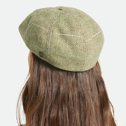 Gorra Newsboy redonda Brood ligera diseño de espiga de Brixton - Verde-Arena-Rosa