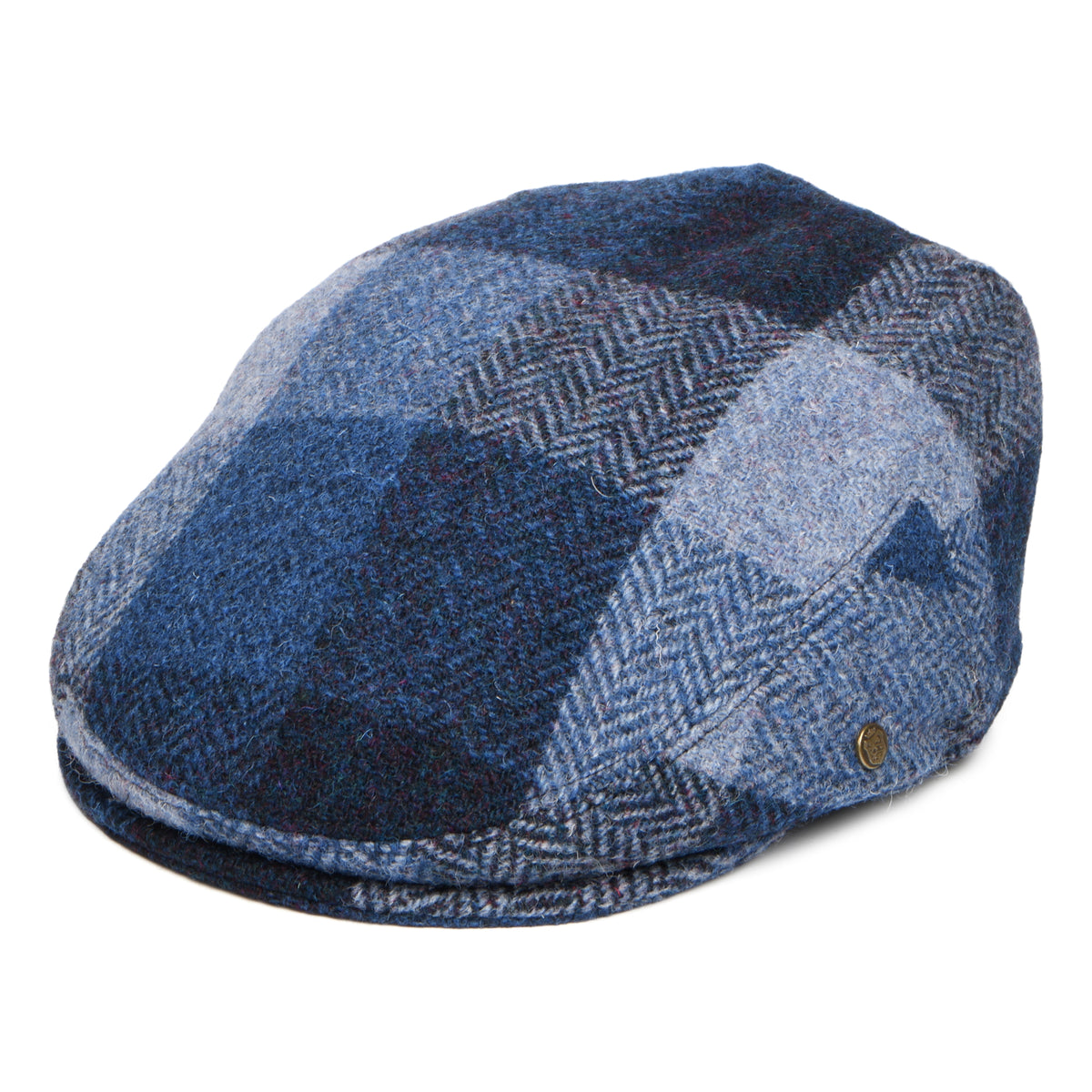 Gorra plana Stornoway de Harris Tweed de parches de Failsworth - Azul Intenso