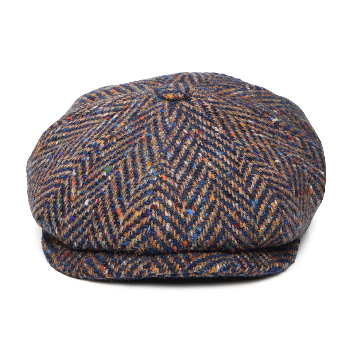 Gorra Newsboy redonda ajuste profundo de Tweed Donegal diseño de espiga de City Sport - Azul-Topo