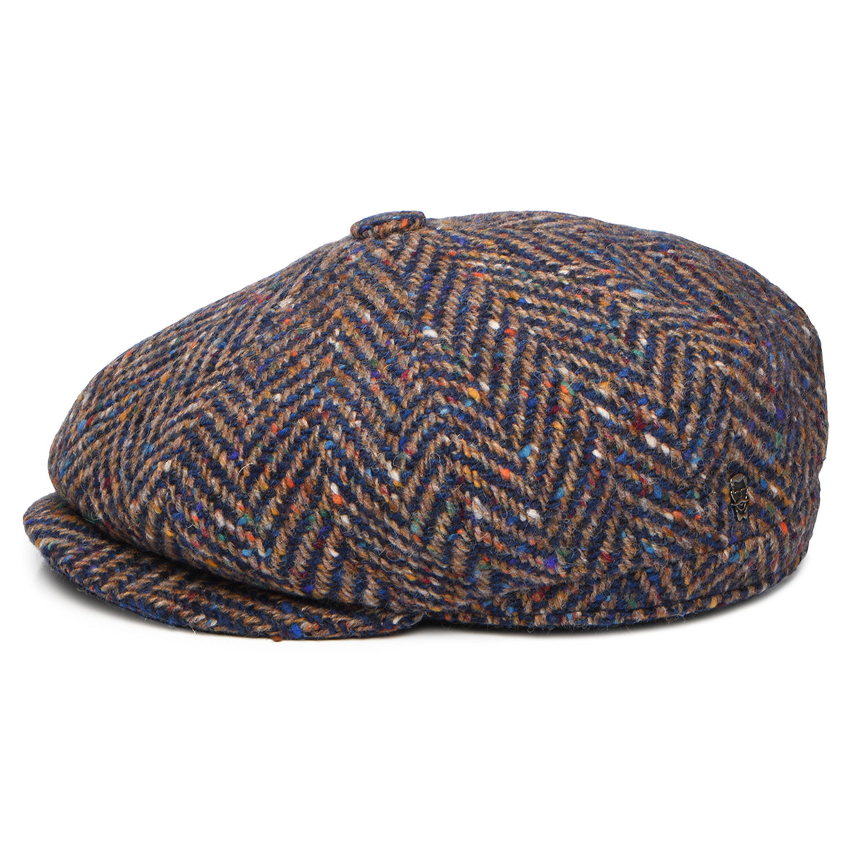 Gorra Newsboy redonda ajuste profundo de Tweed Donegal diseño de espiga de City Sport - Azul-Topo