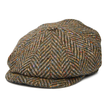 Gorra Newsboy redonda ajuste profundo de Tweed Donegal diseño de espiga de City Sport - Verde Oliva