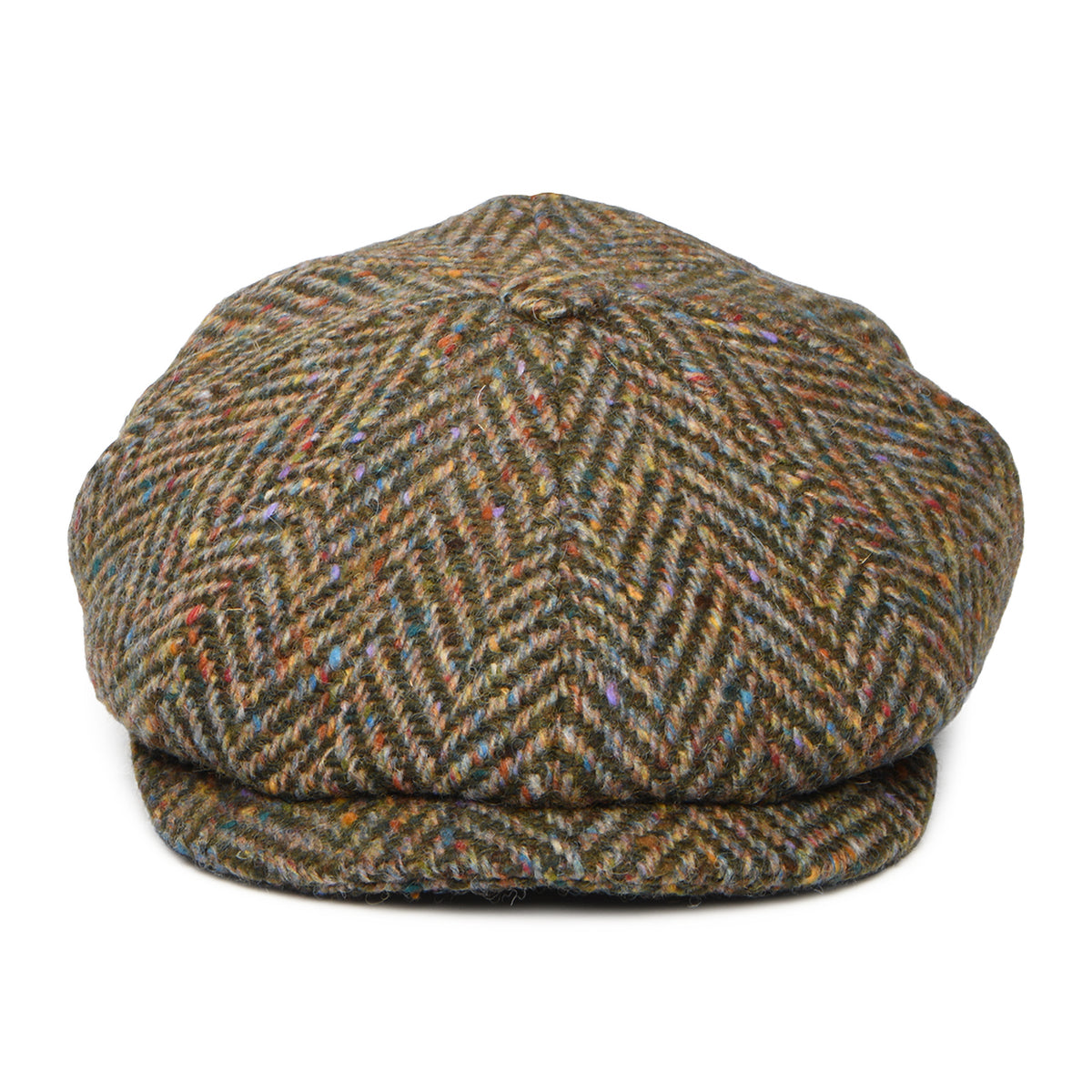 Gorra Newsboy redonda ajuste profundo de Tweed Donegal diseño de espiga de City Sport - Verde Oliva