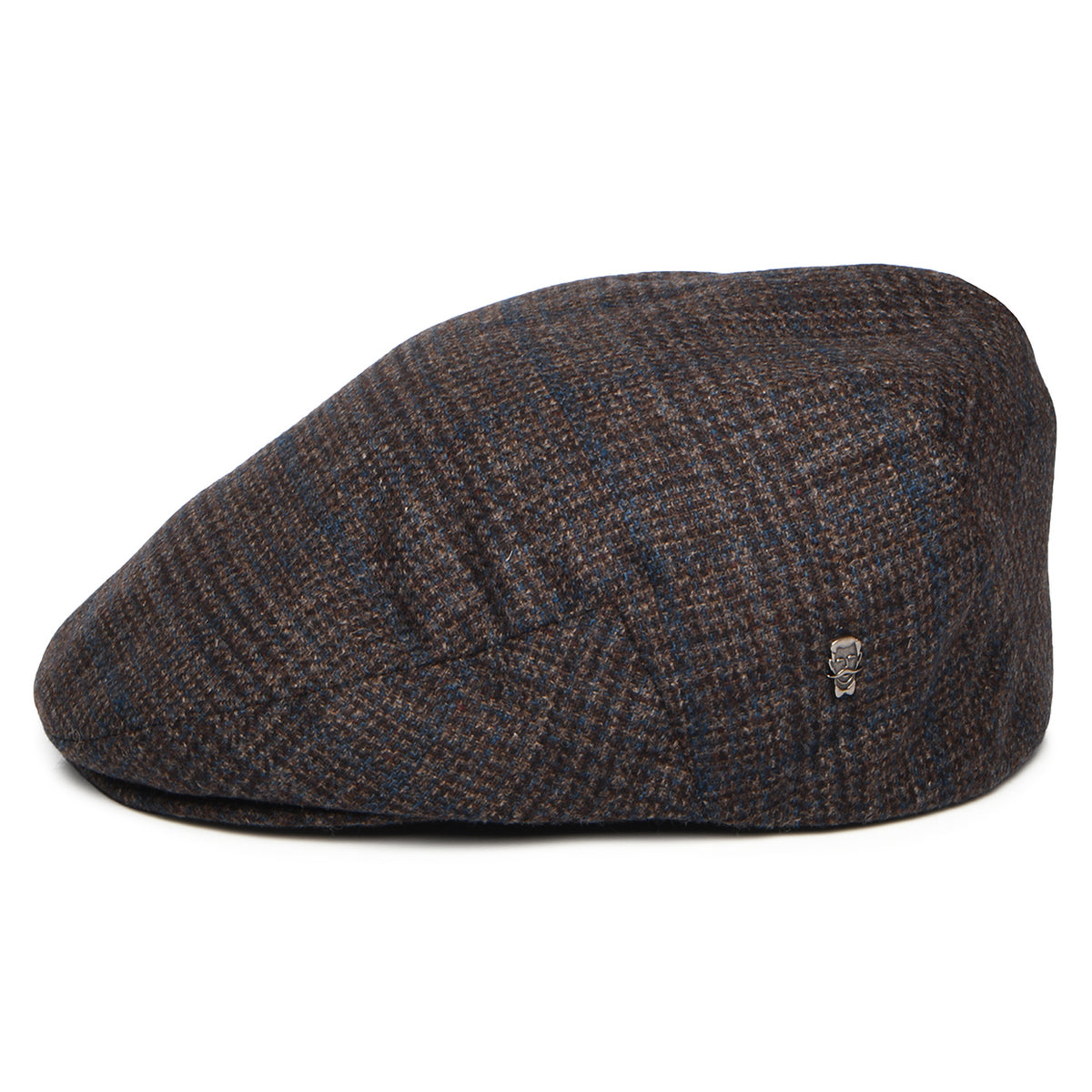 Gorra plana de lana-cachemira a cuadros de City Sport - Marrón Oscuro-Azul