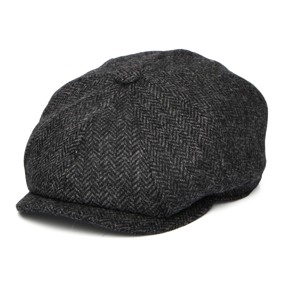 Gorra Newsboy redonda Brooklyn de lana británica diseño de espiga de Christys - Antracita