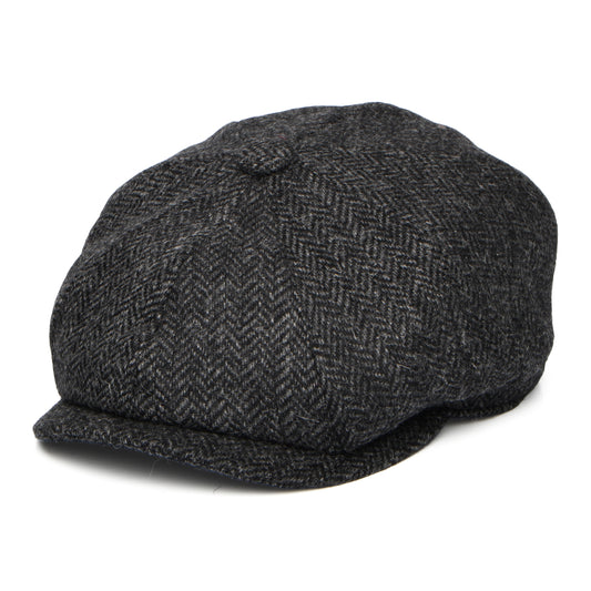 Gorra Newsboy redonda Brooklyn de lana británica diseño de espiga de Christys - Antracita