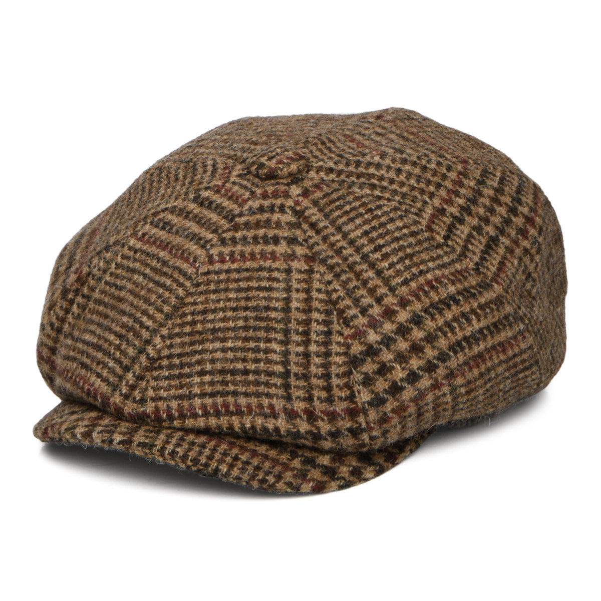 Gorra Newsboy redonda Field Heritage de lana británica Gun Check de Christys - Marrón