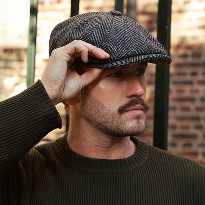 Gorra Newsboy redonda Portobello de lana merino diseño de espiga de Christys - Gris