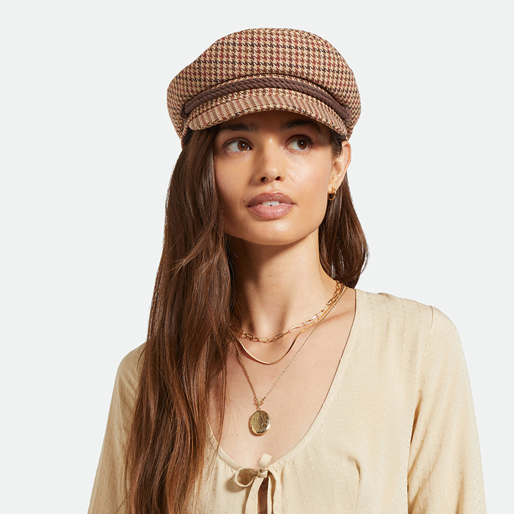 Gorra marinera pata de gallo de Brixton - Arena-Marrón-Rojo Óxido