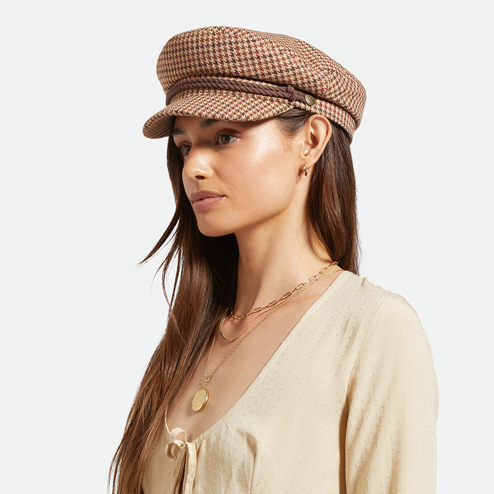 Gorra marinera pata de gallo de Brixton - Arena-Marrón-Rojo Óxido