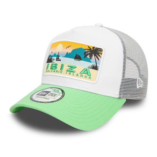 Gorra Trucker A-Frame NE Summer Ibiza de New Era - Blanco-Verde Claro