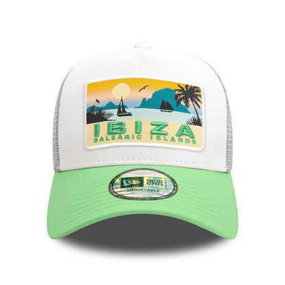 Gorra Trucker A-Frame NE Summer Ibiza de New Era - Blanco-Verde Claro