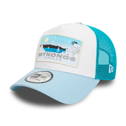 Gorra Trucker A-Frame de New Era - Blanco-Azul Claro