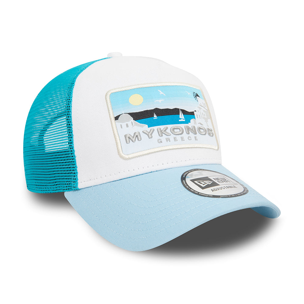 Gorra Trucker A-Frame de New Era - Blanco-Azul Claro