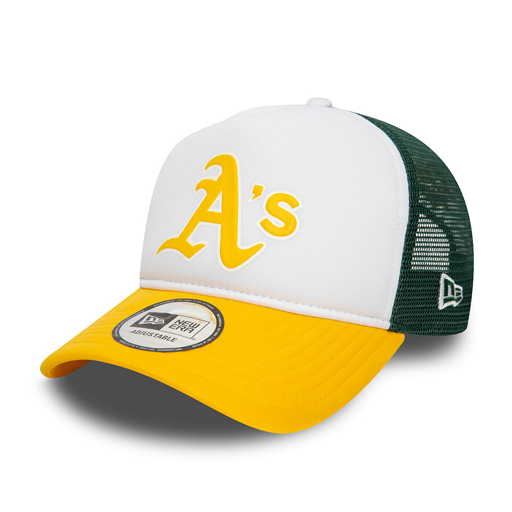 Gorra Trucker A-Frame MLB Logo Oakland Athletics de New Era - Blanco-Amarillo-Verde Oscuro