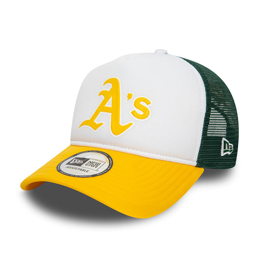 Gorra Trucker A-Frame MLB Logo Oakland Athletics de New Era - Blanco-Amarillo-Verde Oscuro