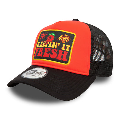 Gorra Trucker NE Patch A-Frame de New Era - Naranja-Negro