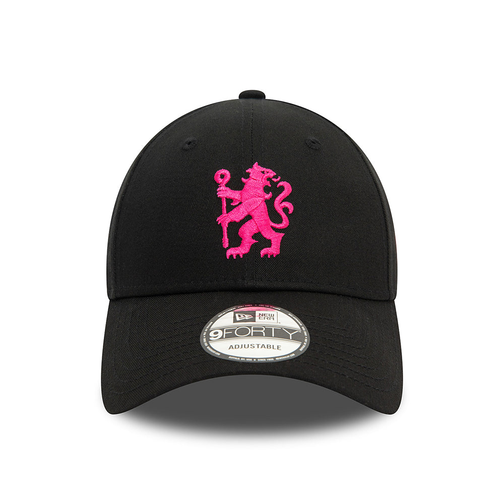 Gorra de béisbol 9FORTY Lion Crest Chelsea FC de New Era - Negro-Rosa Eléctrico