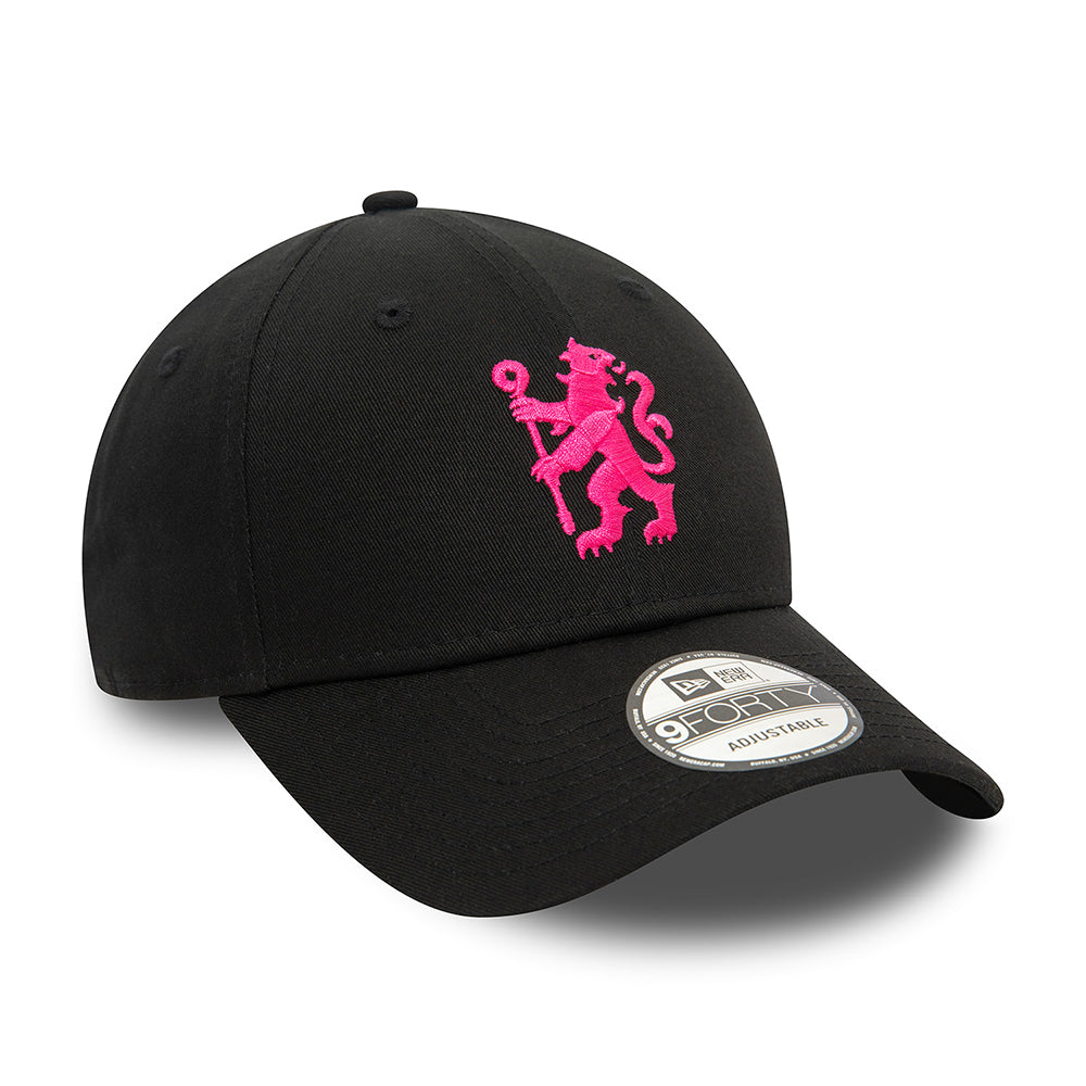 Gorra de béisbol 9FORTY Lion Crest Chelsea FC de New Era - Negro-Rosa Eléctrico