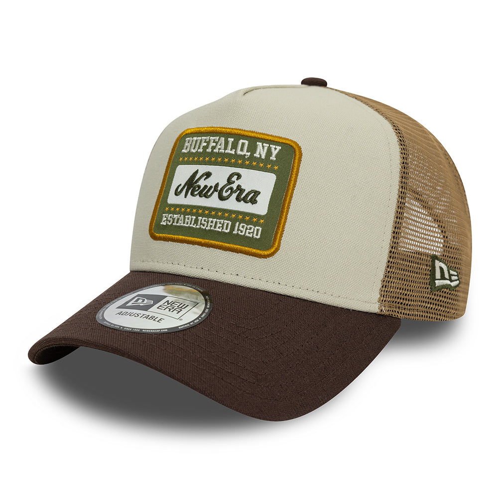 Gorra Trucker A-Frame - NE Patch Canvas de New Era - Piedra-Marrón