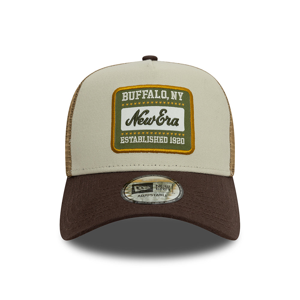 Gorra Trucker A-Frame - NE Patch Canvas de New Era - Piedra-Marrón