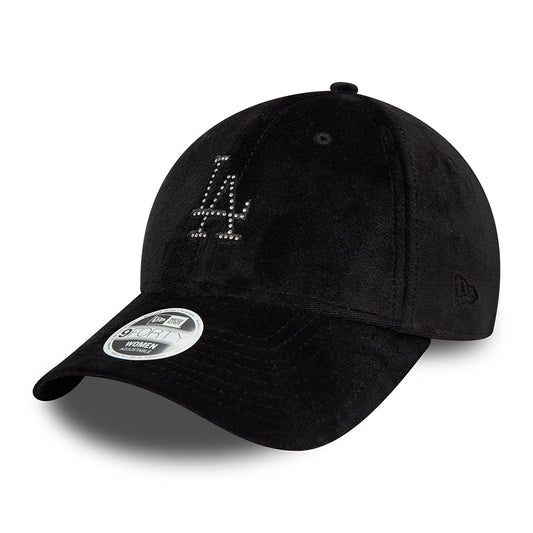 Gorra de béisbol 9FORTY - MLB Diamante Velour L.A. Dodgers para mujeres de New Era - Negro