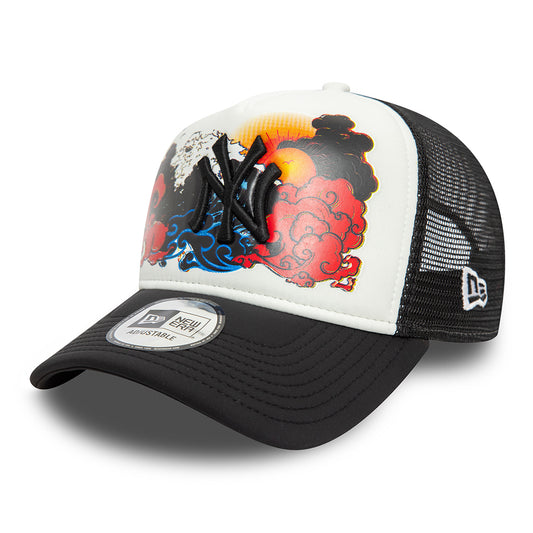 Gorra de camionero A-Frame MLB Graphic New York Yankees de New Era - Blanco-Negro