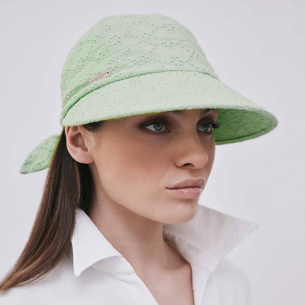 Gorra de Sol enmarcadora de cara de algodón de encaje de Seeberger - Menta