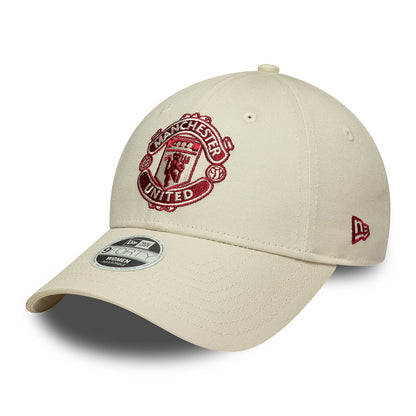 Gorra de béisbol 9FORTY de temporada Manchester United FC para mujeres de New Era - Blanco Marfil-Rojo