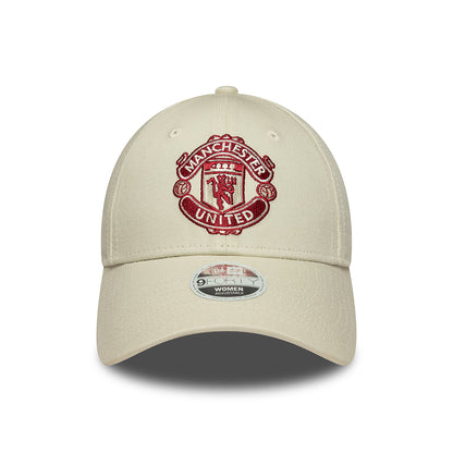 Gorra de béisbol 9FORTY de temporada Manchester United FC para mujeres de New Era - Blanco Marfil-Rojo