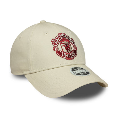 Gorra de béisbol 9FORTY de temporada Manchester United FC para mujeres de New Era - Blanco Marfil-Rojo