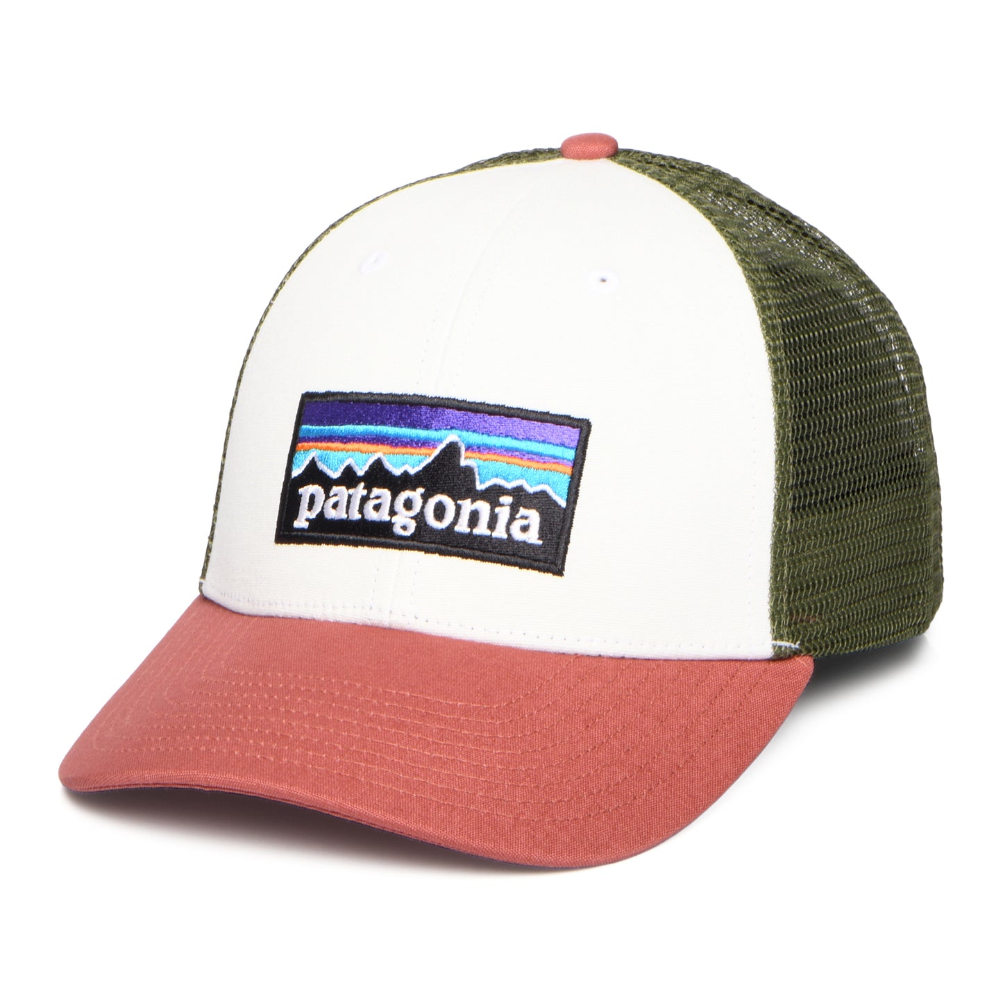 Gorra Trucker P-6 Logo LoPro de algodón orgánico de Patagonia - Blanco-Arcilla-	Verde Oliva