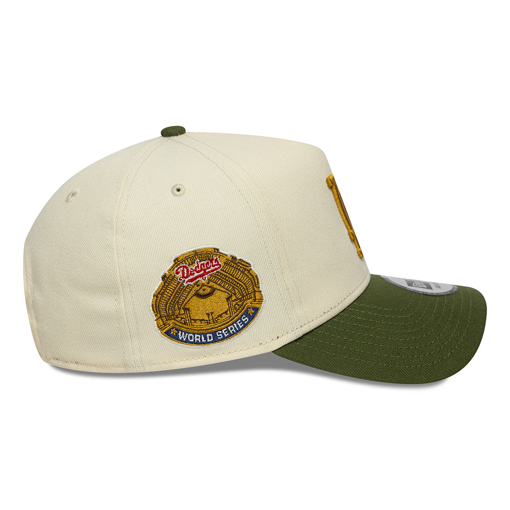 Gorra Snapback 9FORTY A-Frame - MLB World Series Patch L.A. Dodgers de New Era - Crema-Verde Musgo