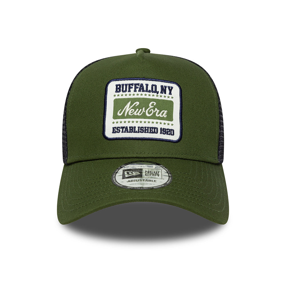 Gorra de camionero A-Frame con parche NE de New Era - Verde Musgo