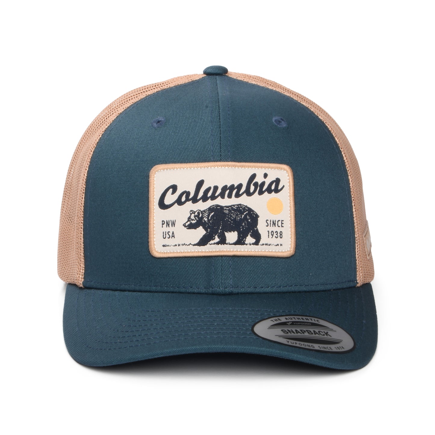 Gorra de camionero Pacific Northwest Bear Mesh de Columbia - Verde Azulado-Arena