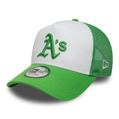 Gorra de camionero A-Frame MLB League Essential Athletics de New Era - Verde Brillante-Blanco