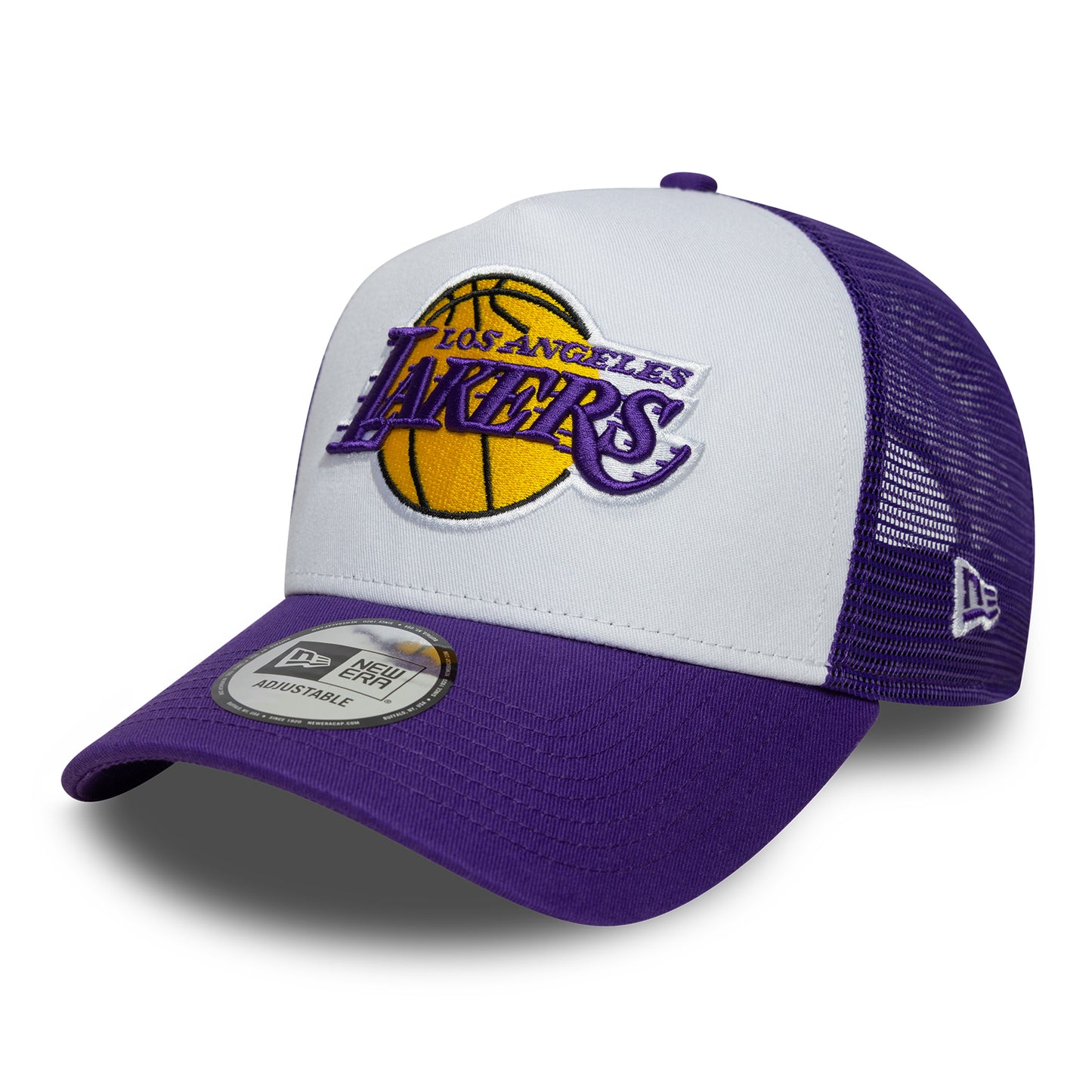 Gorra de camionero A-Frame NBA Side Patch L.A. Lakers de New Era - Morado-Blanco